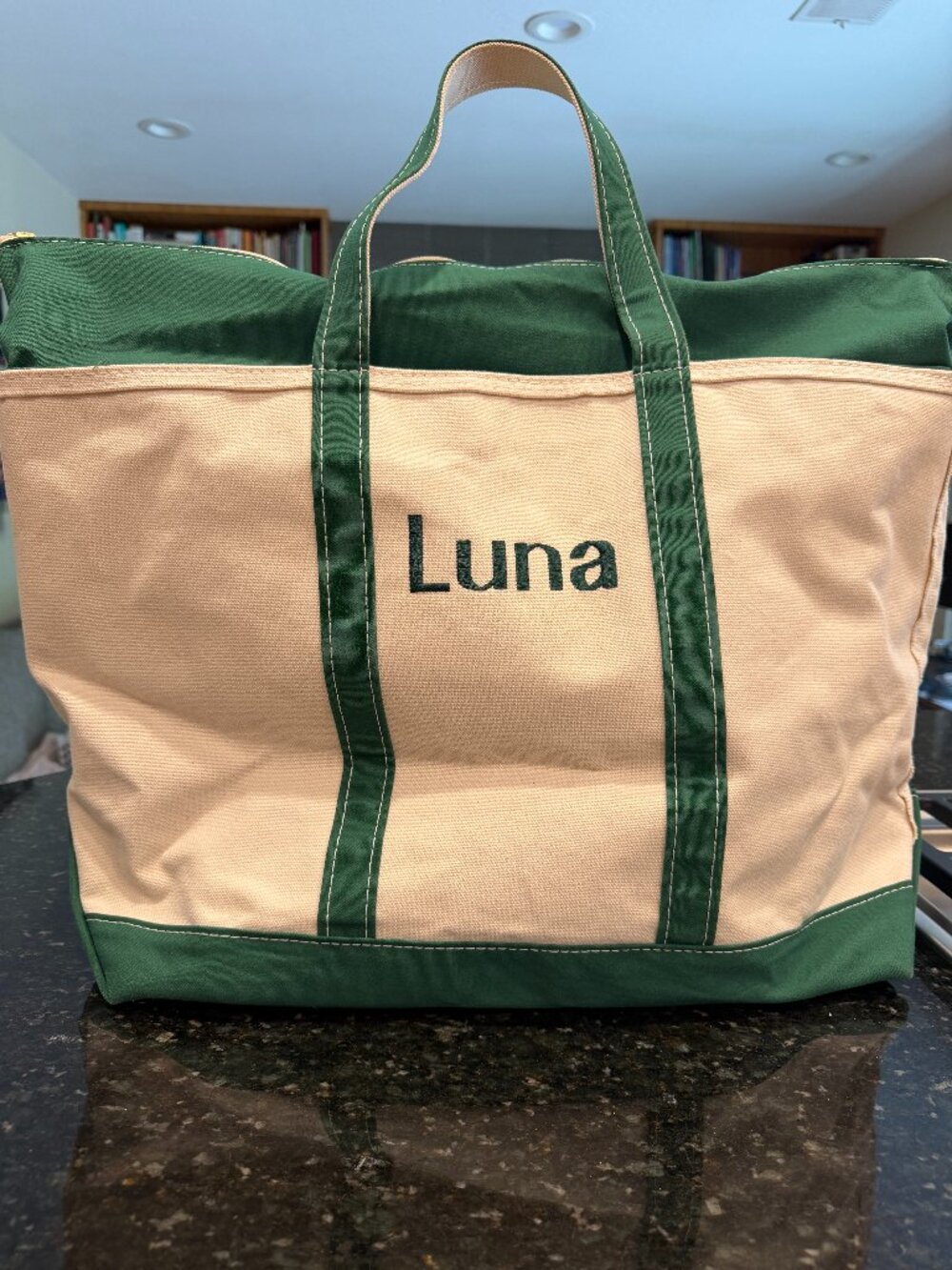 L.L. Bean Canvas Boat and Tote Bag – Green / Cream, Brand New